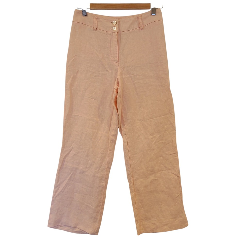 Lands End Womens Peach Pink 100% Linen Wide Leg High Rise Trousers Size 4 - Picture 3 of 5